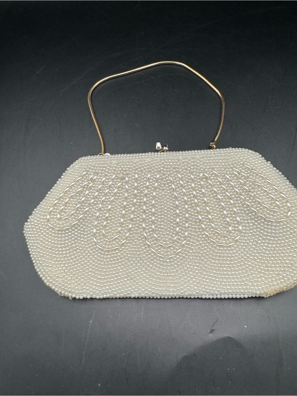 Vintage Ivory Beaded Evening Clutch